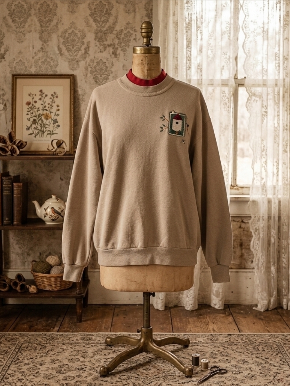 Vintage Top Stitch Birdhouse Embroidered Sweatshirt Size Large Made in USA